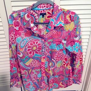 Talbots L multi colored long sleeve button up/down